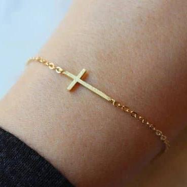 Sideways Cross Bracelet: Gold + Silver