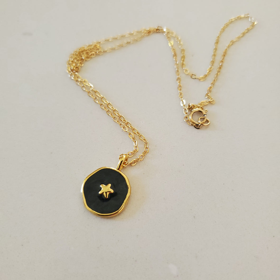 Star Enameled Necklace: 14K Gold