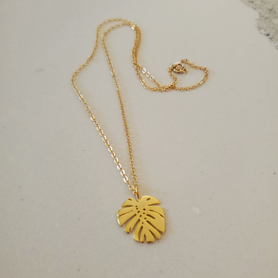 Monstera Leaf Necklace: 14K Gold