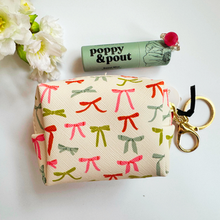Trendy Trio Gift including key chain pouch, poppy & pout lip balm and handmade stone ring
