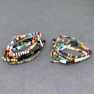 Boho Glass & Hematite Beaded TILA Beads Stretch Bracelet -BJ: MIO0091F - Olita Gifts & Goods