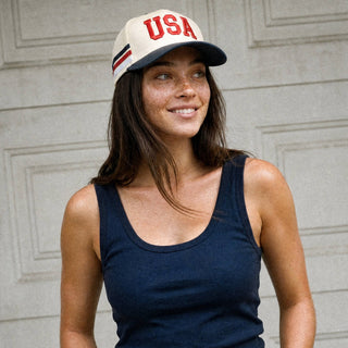C.C 3 Lines Flag Letter on Two Tone Trucker Hat: Navy - Olita Gifts & Goods