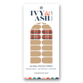 London Holiday | Beige with Plaid Accent Winter Nail Wraps - Olita Gifts & Goods
