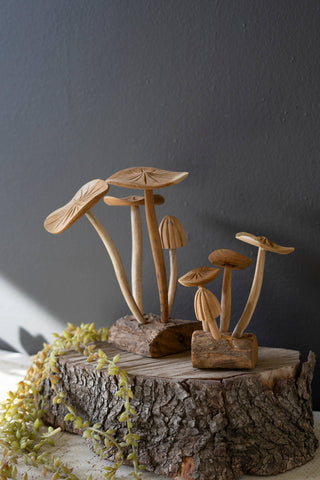 HAND-CARVED TEAK WOOD MUSHROOM CLUSTERS - Olita Gifts & Goods