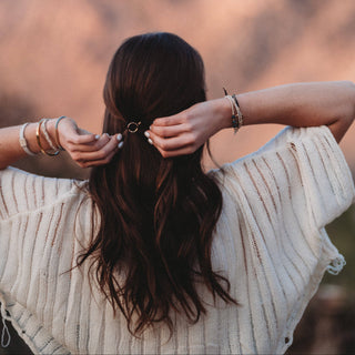 "Flirt" Polka Dot in Cream & Black with Green Accent Hair Tie Bracelets: Medium - Olita Gifts & Goods