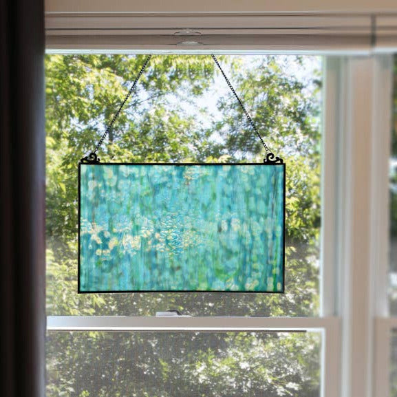 Theo Blue Watercolor Stained Glass Panel