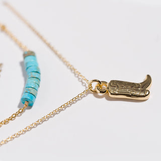 "Stride" Gold Boot with Turquoise Necklace Set - Olita Gifts & Goods