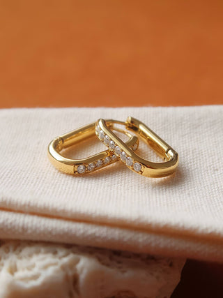 Marze 18K Gold Non-Tarnish CZ Oval Huggie Earrings: Yellow Gold