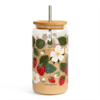 Strawberry Patch Can Glass - Olita Gifts & Goods