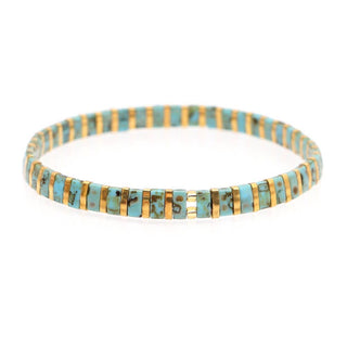 Boho Glass & Hematite Beaded TILA Beads Stretch Bracelet -BJ: MIO0263C - Olita Gifts & Goods