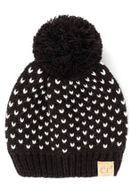 Load image into Gallery viewer, C.C Heart Pattern Knit Pom Beanie: Ivory/Red
