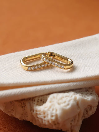 Marze 18K Gold Non-Tarnish CZ Oval Huggie Earrings: Yellow Gold