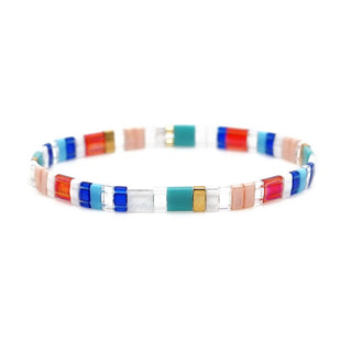 Boho Glass & Hematite Beaded TILA Beads Stretch Bracelet -BJ: MIO0032B - Olita Gifts & Goods