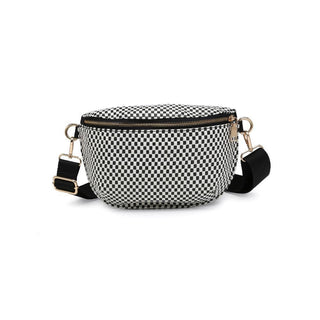 Gizelle - Small Checker Belt Bag: Black White