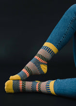 Load image into Gallery viewer, Mustard, Blue &amp; Orange Pattern Socks
