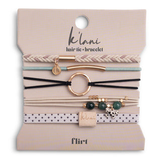 "Flirt" Polka Dot in Cream & Black with Green Accent Hair Tie Bracelets: Medium - Olita Gifts & Goods
