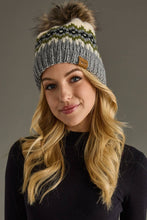 Load image into Gallery viewer, Cream, Green, Black &amp; Gray Patterned Pom Hat
