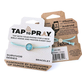 Tap To Pray® Survivor Series Bracelet: Sea Foam + Cross - Olita Gifts & Goods