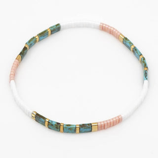 Boho Glass & Hematite Beaded TILA Beads Stretch Bracelet -BJ: MIO0032B - Olita Gifts & Goods