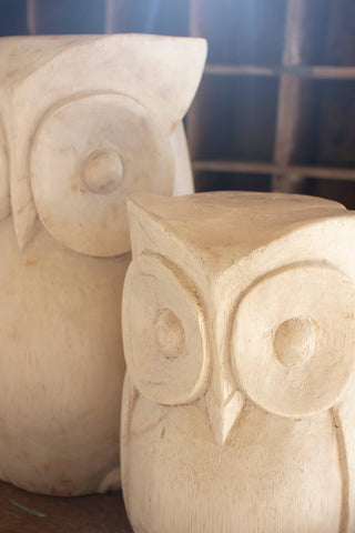 SET OF TWO HAND-CARVED WOODEN OWLS - Olita Gifts & Goods
