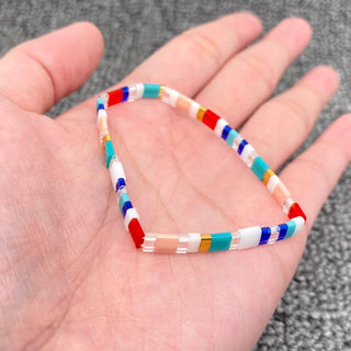 Boho Glass & Hematite Beaded TILA Beads Stretch Bracelet -BJ: MIO0263C - Olita Gifts & Goods