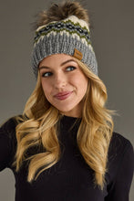 Load image into Gallery viewer, Cream, Green, Black &amp; Gray Patterned Pom Hat
