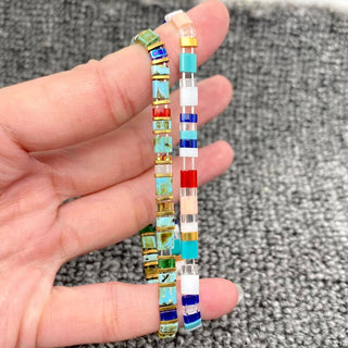Boho Glass & Hematite Beaded TILA Beads Stretch Bracelet -BJ: MIO0091F - Olita Gifts & Goods
