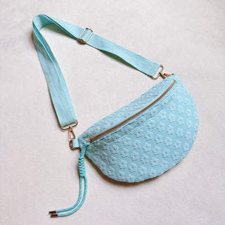 Embossed Daisy Blossom Belt Sling Bag: Black