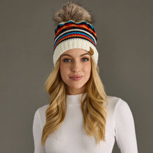 Load image into Gallery viewer, Ivory Colorful Patterned Pom Hat
