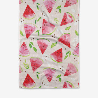 Tea towel with watermelon pattern on a white background