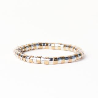 Lucille Round Bead Stretch Bracelet Alternating Brass + Silver Wholesale - Olita Gifts & Goods