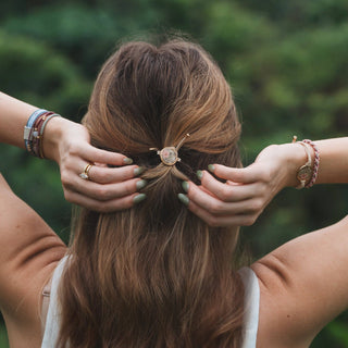 "Bloom" Maroon & Pink with Pressed Flowers Hair Tie Bracelets: Small - Olita Gifts & Goods