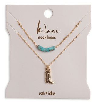 "Stride" Gold Boot with Turquoise Necklace Set - Olita Gifts & Goods