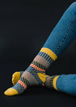 Load image into Gallery viewer, Mustard, Blue &amp; Orange Pattern Socks
