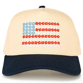 C.C Daisy Flower Pattern USA Flag Trucker Cap: Light Denim - Olita Gifts & Goods