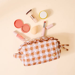Quilted Cosmetic Pouch-Maple Gingham - Olita Gifts & Goods