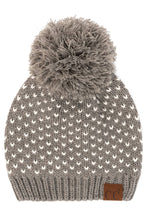 Load image into Gallery viewer, C.C Heart Pattern Knit Pom Beanie: Ivory/Red
