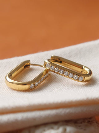 Marze 18K Gold Non-Tarnish CZ Oval Huggie Earrings: Yellow Gold