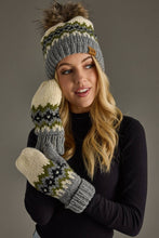 Load image into Gallery viewer, Cream, Green, Black &amp; Gray Patterned Pom Hat
