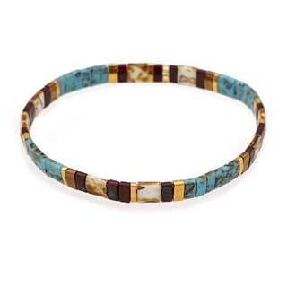 Boho Glass & Hematite Beaded TILA Beads Stretch Bracelet -BJ: MIO0031C - Olita Gifts & Goods