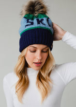 Load image into Gallery viewer, Green,Blue &amp; Navy Ski Pom Hat
