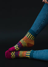 Load image into Gallery viewer, Teal, Mustard &amp; Pink Pattern Socks
