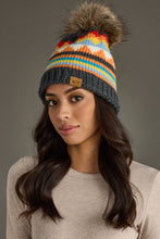 Load image into Gallery viewer, Charcoal Colorful Patterned Pom Hat
