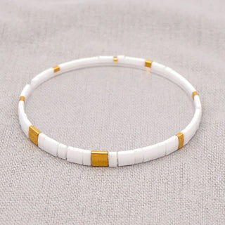 Boho Glass & Hematite Beaded TILA Beads Stretch Bracelet -BJ: MIO0031C - Olita Gifts & Goods