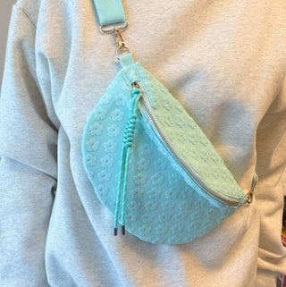 Embossed Daisy Blossom Belt Sling Bag: Black
