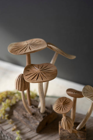 HAND-CARVED TEAK WOOD MUSHROOM CLUSTERS - Olita Gifts & Goods