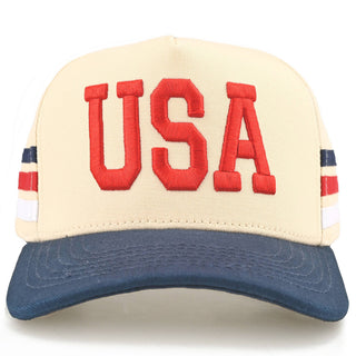 C.C 3 Lines Flag Letter on Two Tone Trucker Hat: Navy - Olita Gifts & Goods