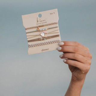 "Glimmer" Soft Pinks with Pearl & Gold Accent Hair Tie Bracelets: Small - Olita Gifts & Goods