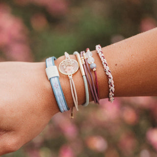 "Bloom" Maroon & Pink with Pressed Flowers Hair Tie Bracelets: Small - Olita Gifts & Goods