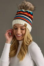 Load image into Gallery viewer, Ivory Colorful Patterned Pom Hat
